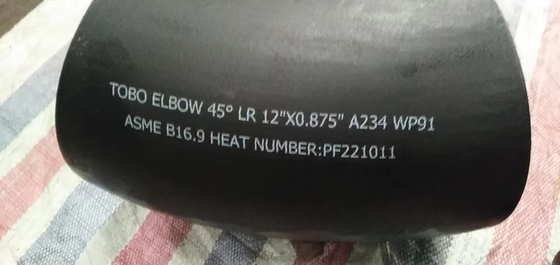 합금 강관 이음쇠 45 팔꿈치 A234 급료 WP91 12&quot; X0.875&quot; 개머리판쇠 용접 팔꿈치